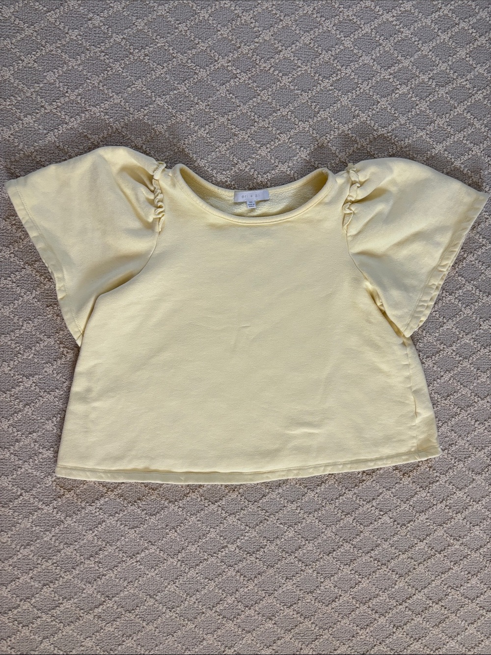 Eri & Ali Pale Yellow Ruffle Sleeve Cropped Sweatshirt